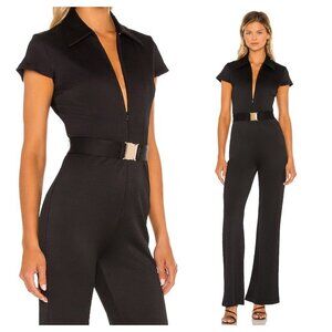 Amanda Uprichard Walker Zip Up Belted Jumpsuit Cap Sleeve Ribbed Black Size M